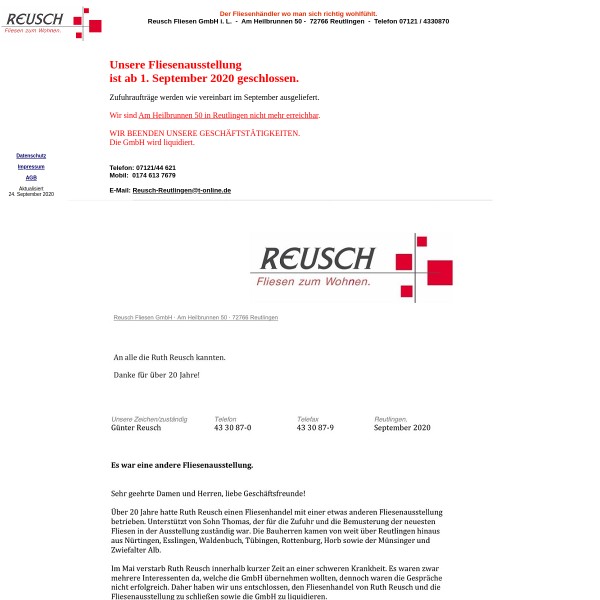 Reusch Fliesen GmbH 72766 Reutlingen