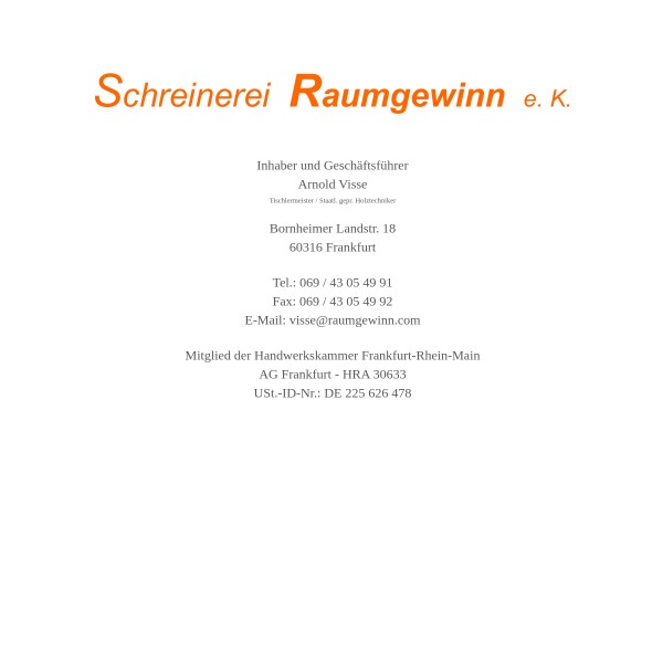 Schreinerei Raumgewinn e. K. 60316 Frankfurt