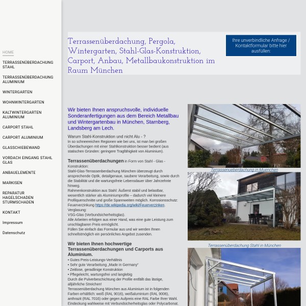 Terrassenüberdachung, Pergola, Wintergarten, Stahl-Glas-Konstruktion, Carport, Anbau 86859 